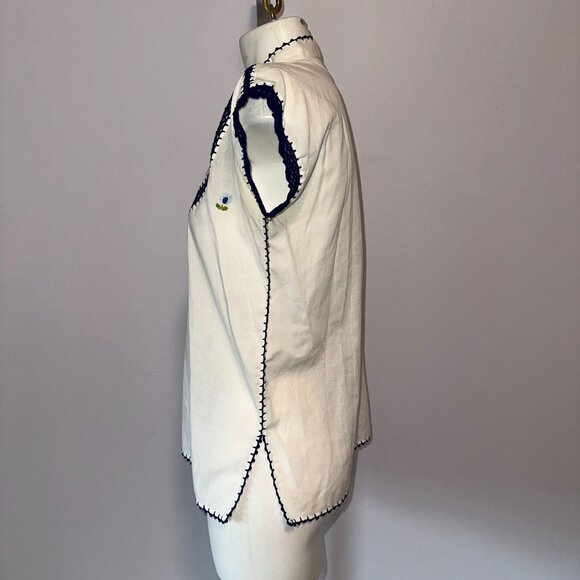 Vtg 80s White Embroidered Crochet Lightweight Cotton Blouse Floral Thailand 42 - Picture 4 of 5